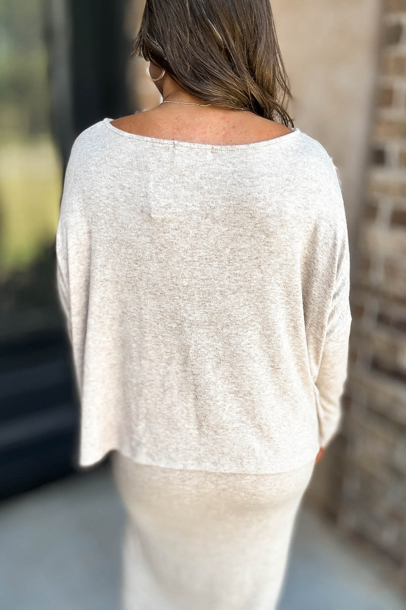 Beige Long Sleeve Boat Neck Top