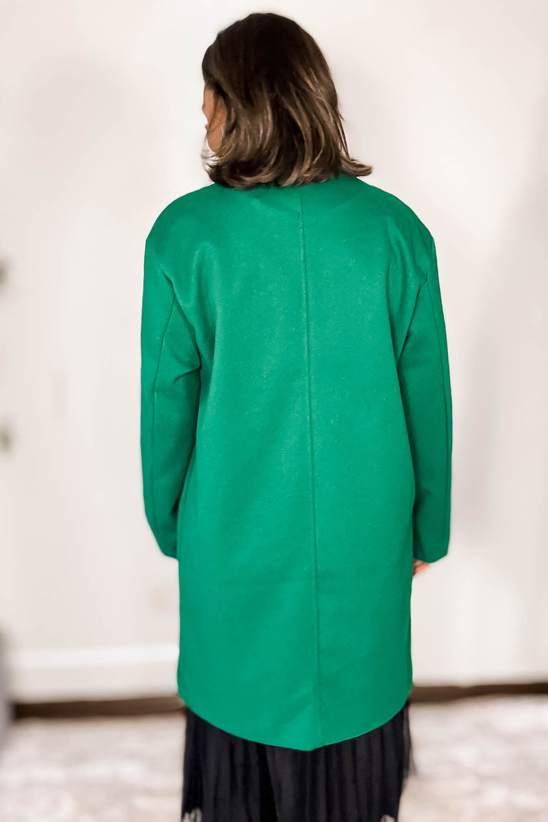 Lapel Green Collared Double Breasted Full Coat