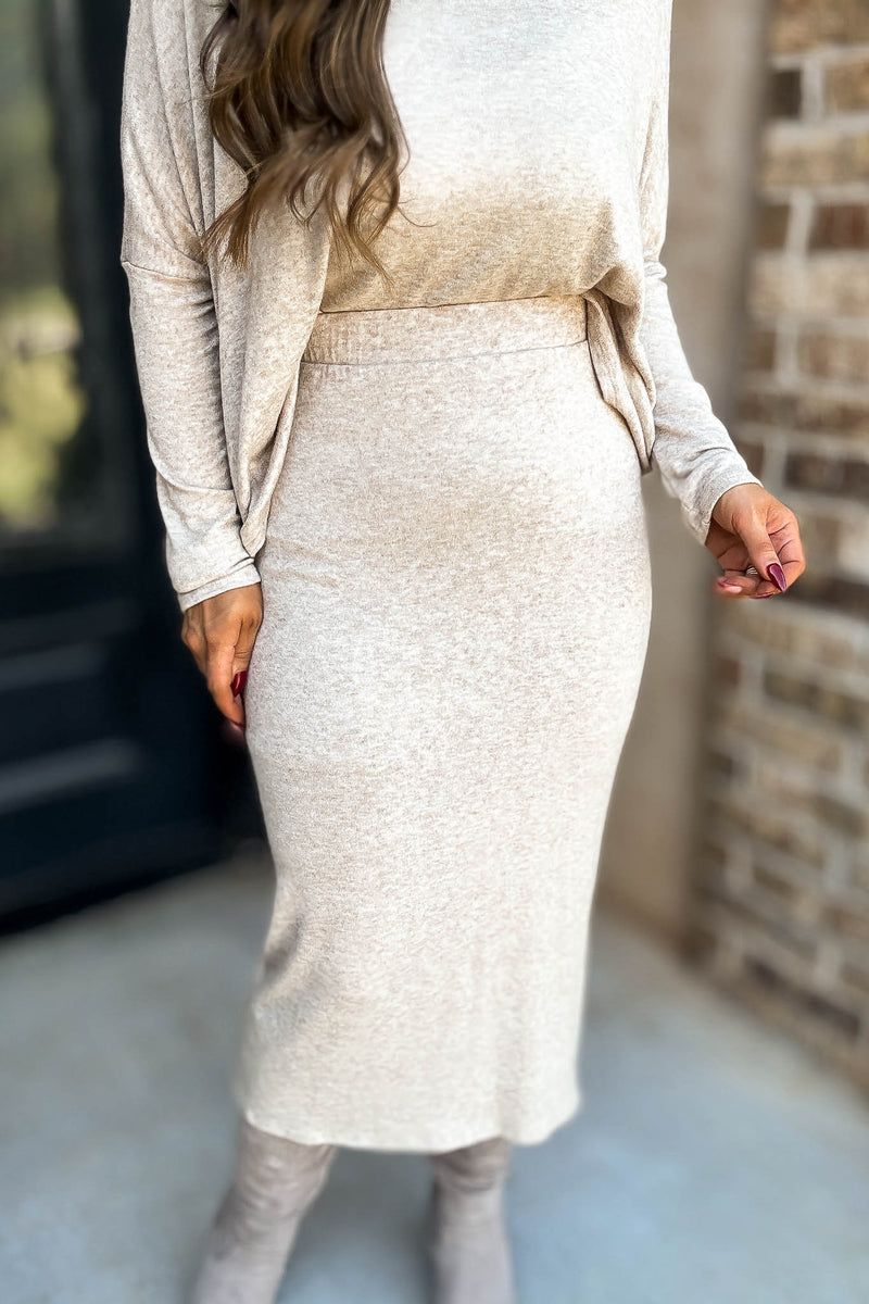 Beige Elastic Waist Sweater Skirt