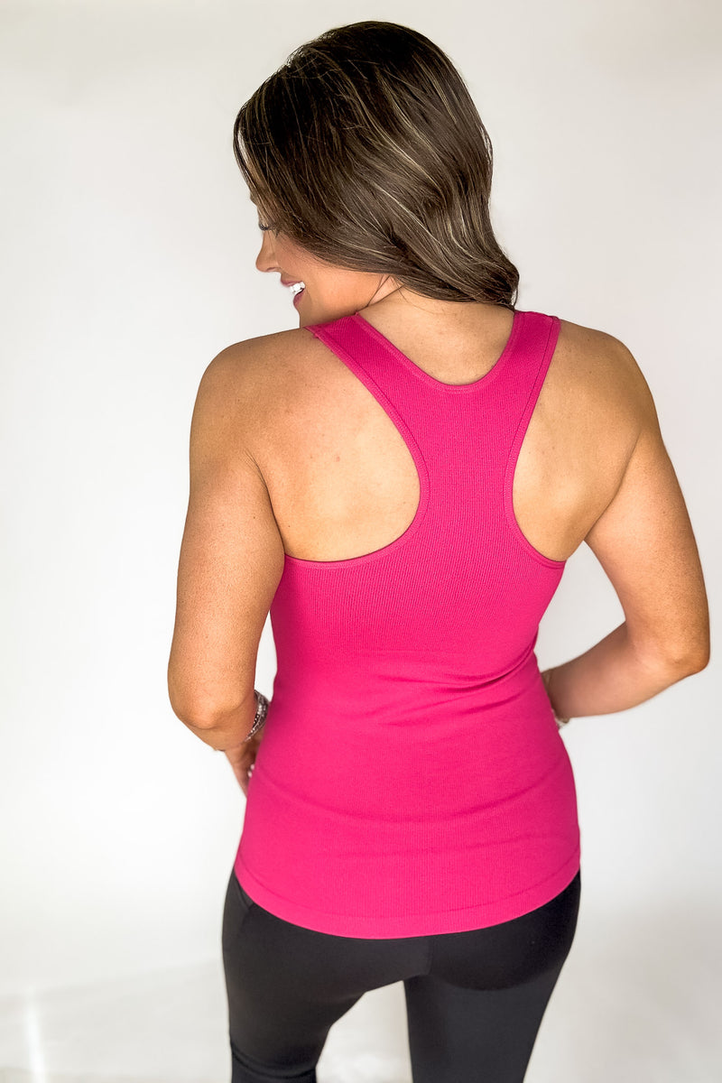 Best Bet Fuchsia Stretchy Ribbed Seamless Racerback Tank Top