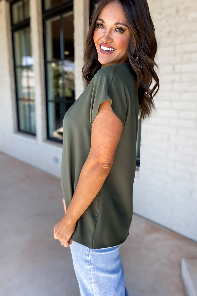 The Perfect Transitional Olive Green Top