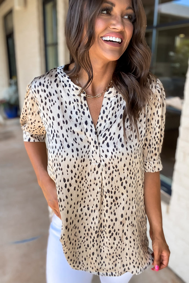 Cheetah Print Short Tucked Sleeves Top