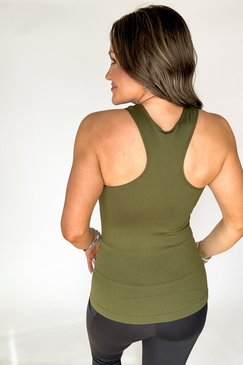 Best Bet Olive Stretchy Ribbed Seamless Racerback Tank Top