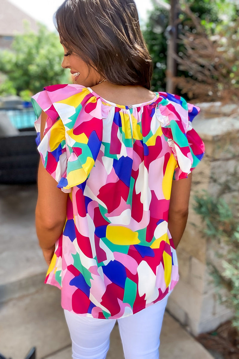 Totally Convinced Print Layered Ruffled Shoulder Top