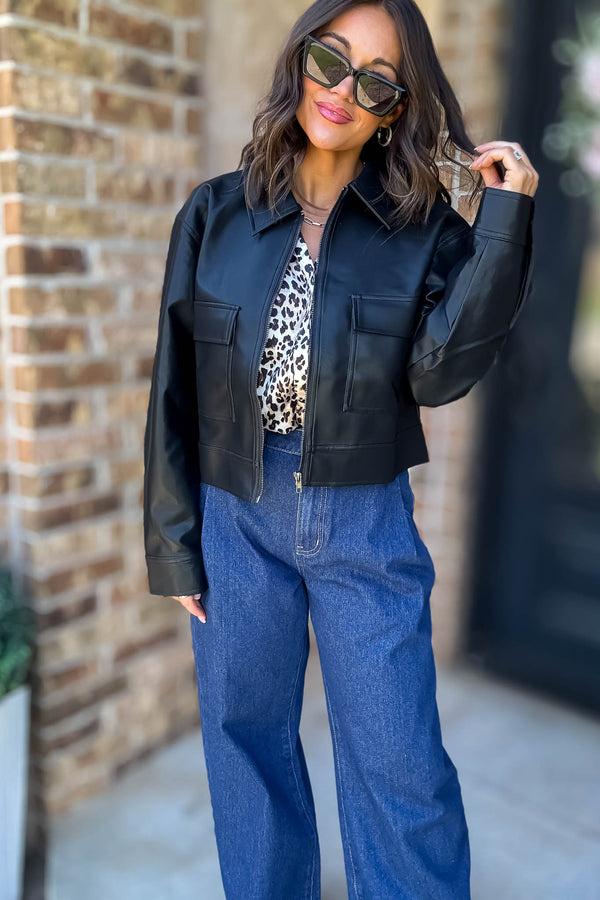 Time For Something New Black Pleather Jacket With Pockets