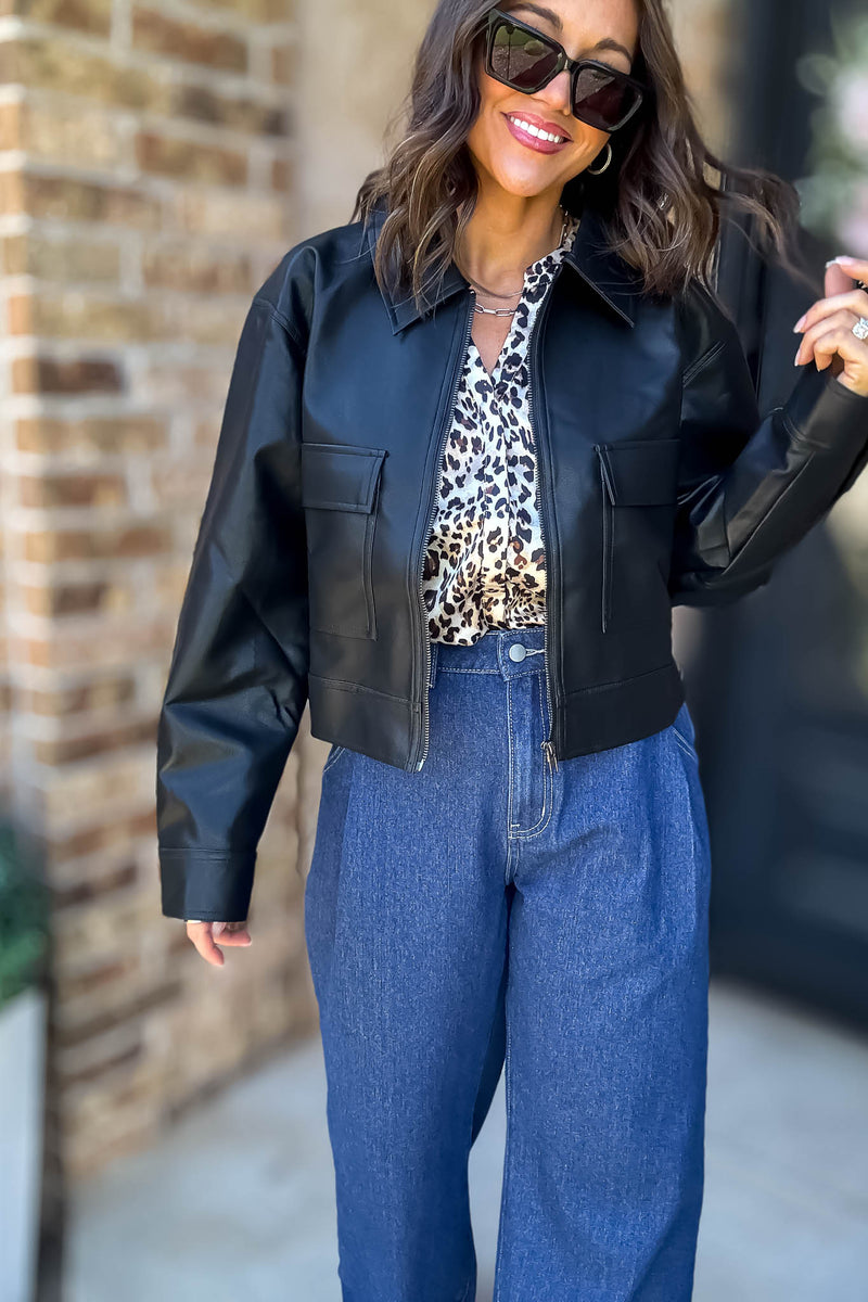 Time For Something New Black Pleather Jacket With Pockets