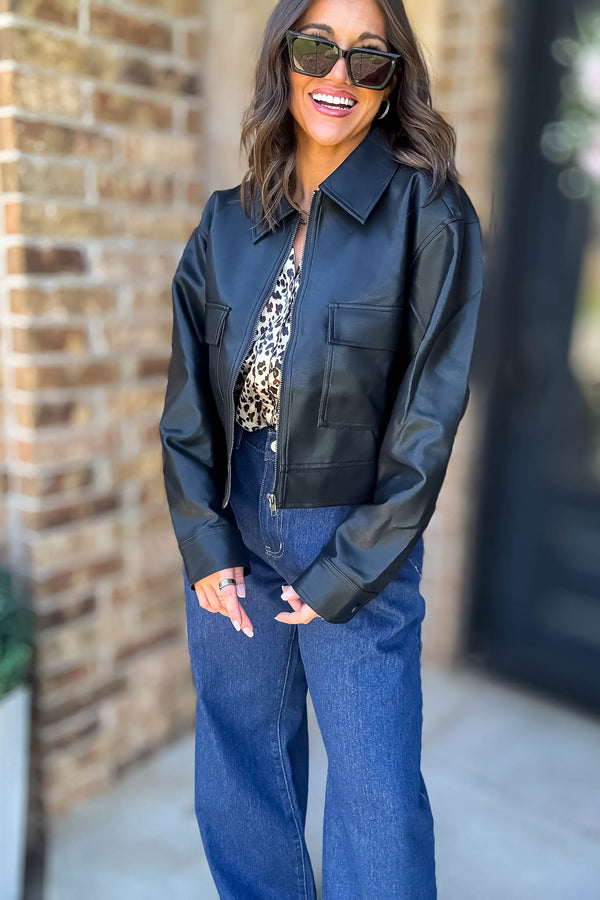 Time For Something New Black Pleather Jacket With Pockets