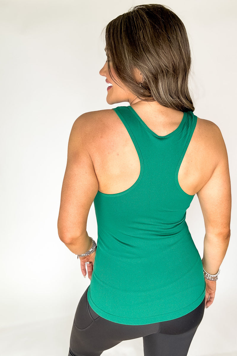 Best Bet Kelly Green Stretchy Ribbed Seamless Racerback Tank Top