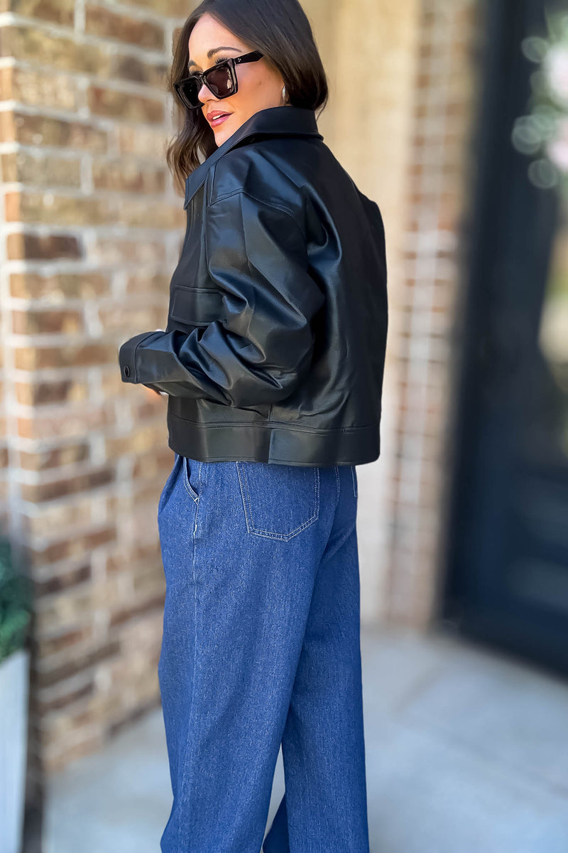 Time For Something New Black Pleather Jacket With Pockets