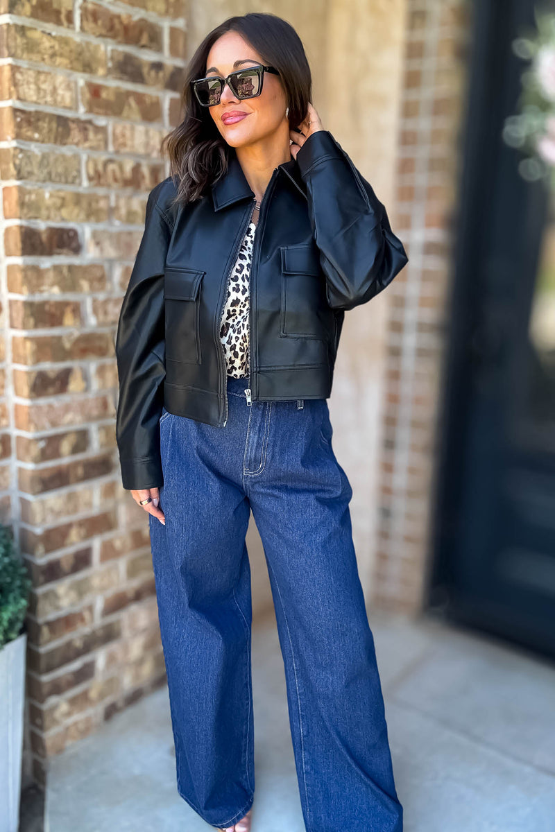 Time For Something New Black Pleather Jacket With Pockets
