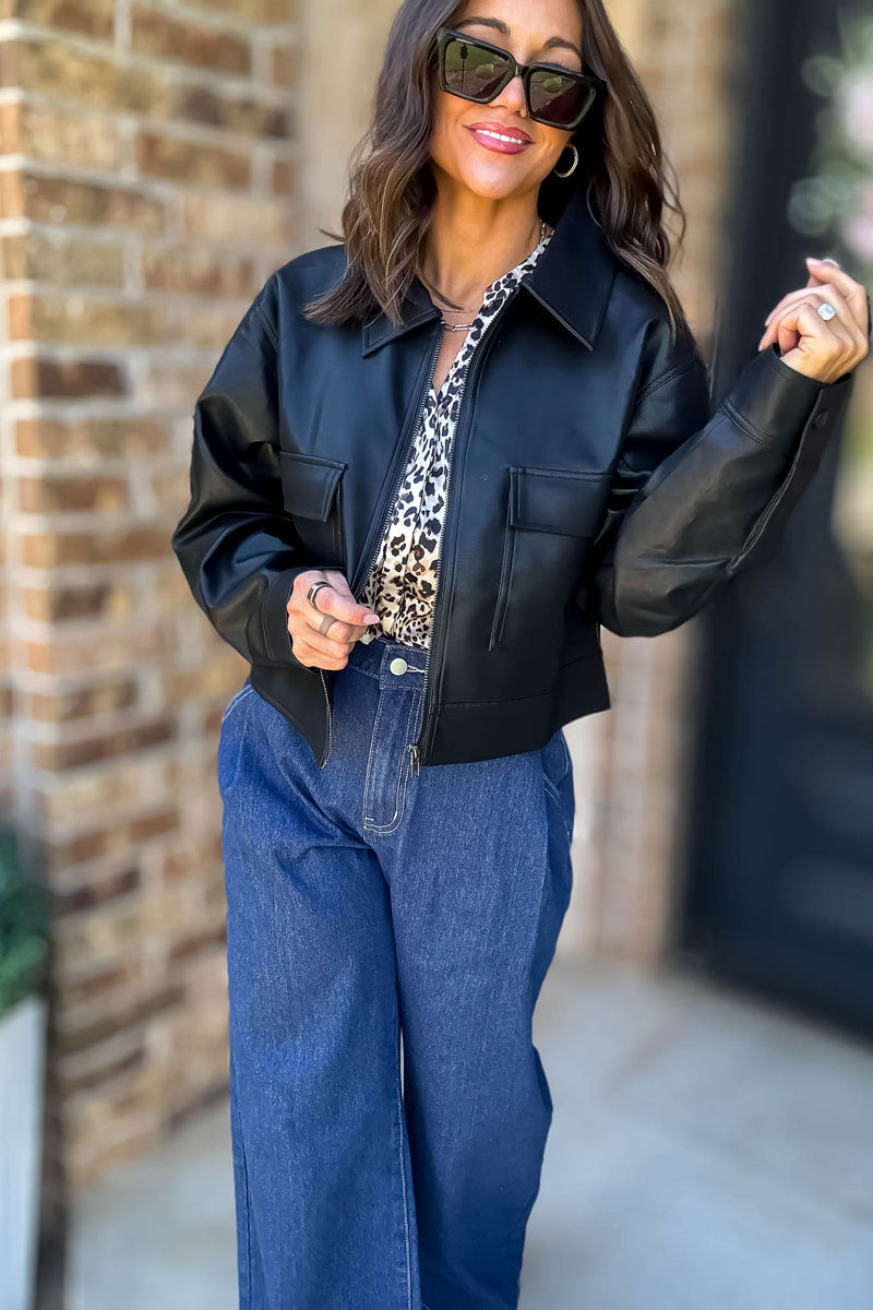 Time For Something New Black Pleather Jacket With Pockets