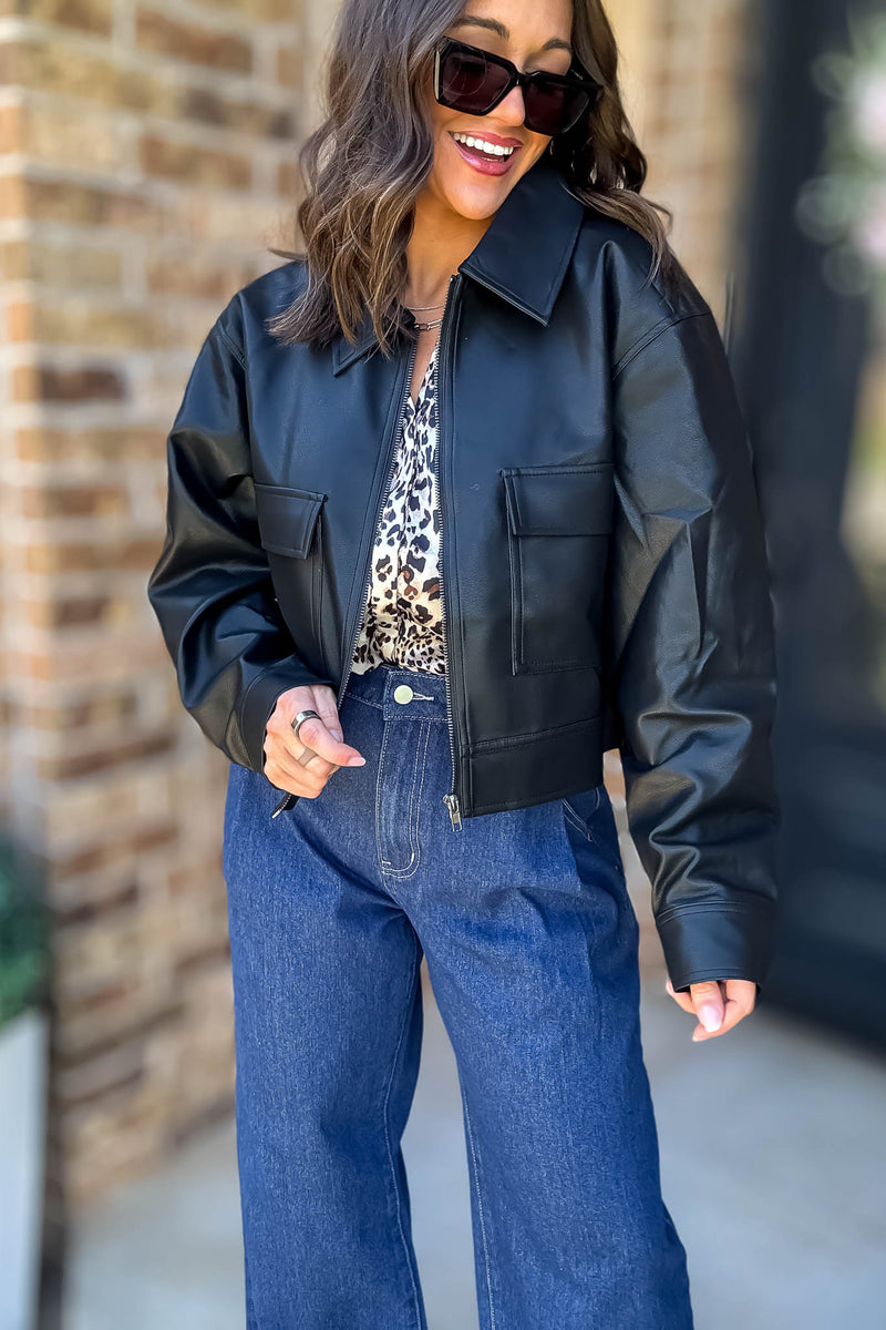 Time For Something New Black Pleather Jacket With Pockets