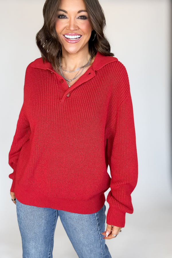 Red Oversized Collar Sweater