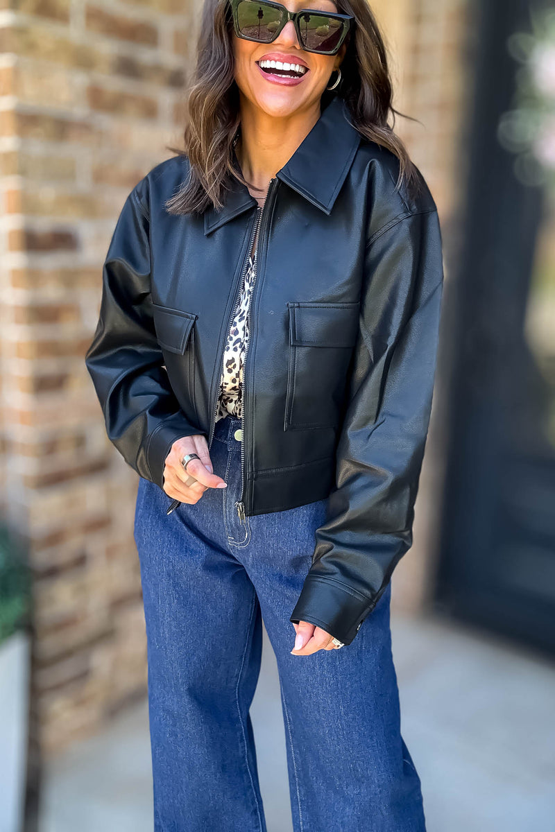 Time For Something New Black Pleather Jacket With Pockets