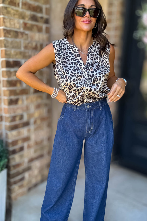 Sweet And Certain Back Shirring Detail Leopard Top