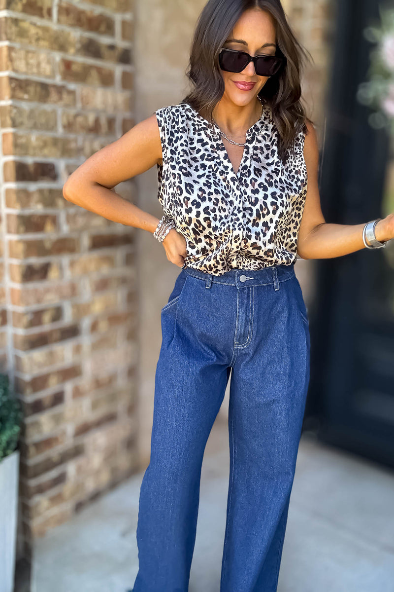 Sweet And Certain Back Shirring Detail Leopard Top