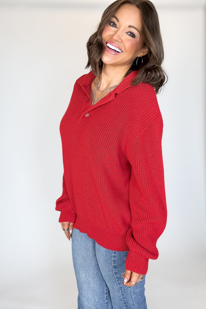 Red Oversized Collar Sweater