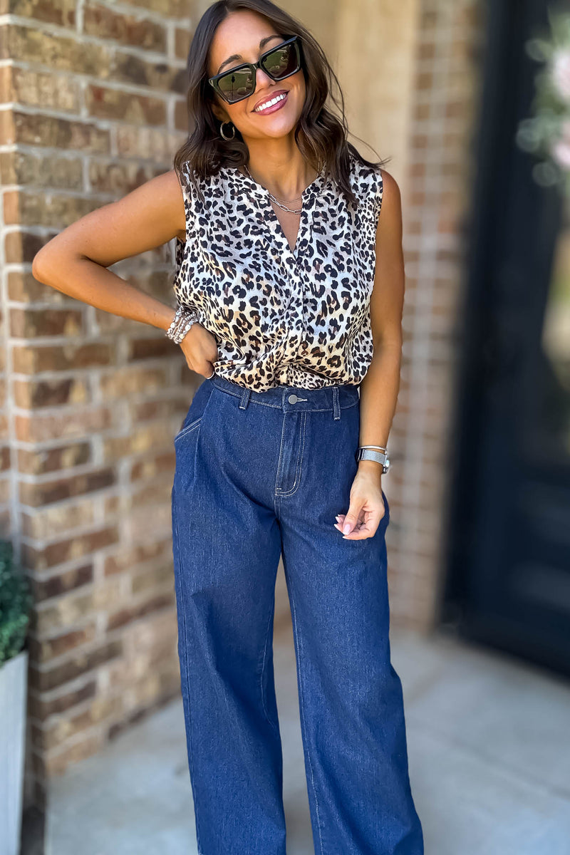Sweet And Certain Back Shirring Detail Leopard Top