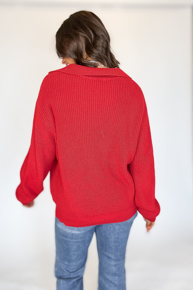 Red Oversized Collar Sweater
