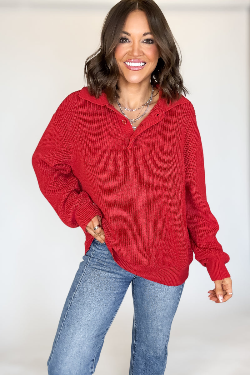 Red Oversized Collar Sweater