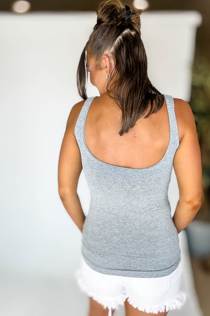 Seamless Heather Grey Tank Top With Built In Bra