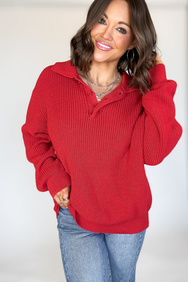 Red Oversized Collar Sweater