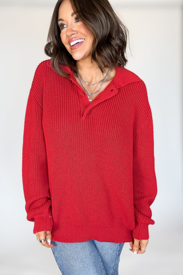 Red Oversized Collar Sweater