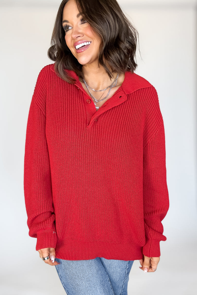 Red Oversized Collar Sweater