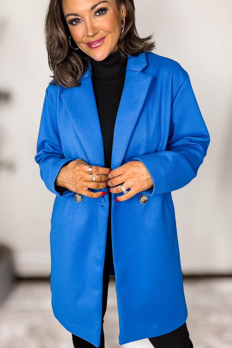 Lapel Azure Collared Double Breasted Full Coat