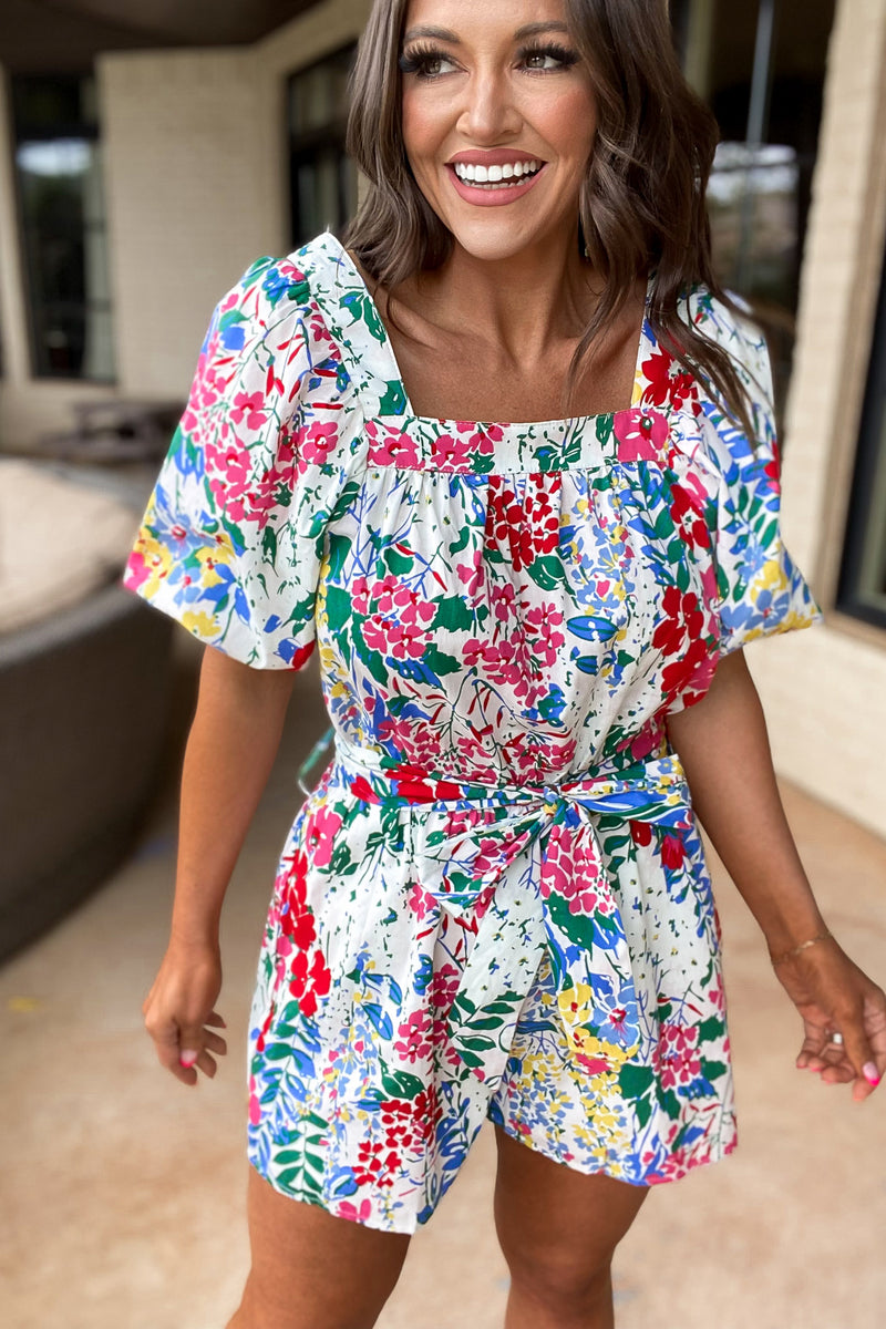 Lushly Blooming Off White Multi Floral Print Romper