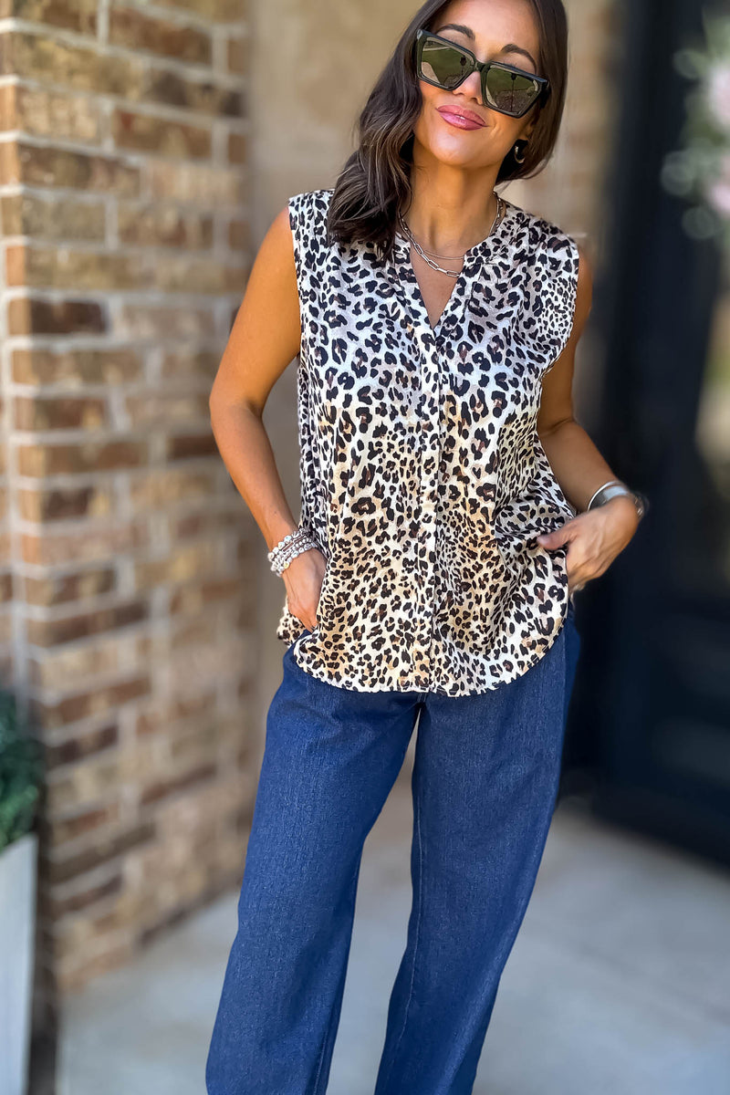 Sweet And Certain Back Shirring Detail Leopard Top