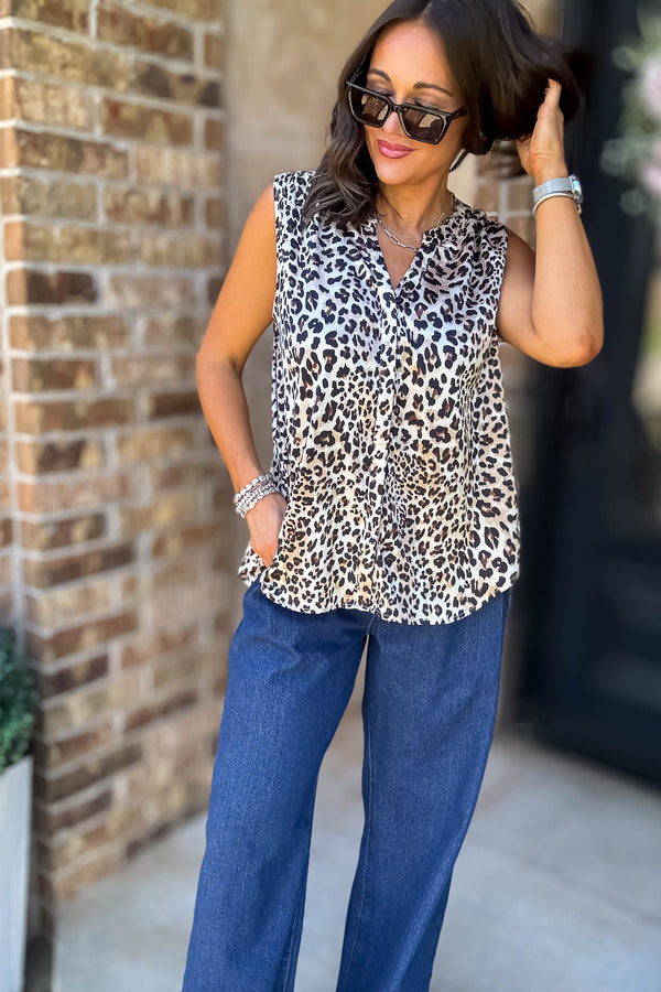 Sweet And Certain Back Shirring Detail Leopard Top