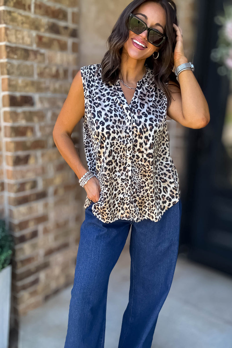 Sweet And Certain Back Shirring Detail Leopard Top