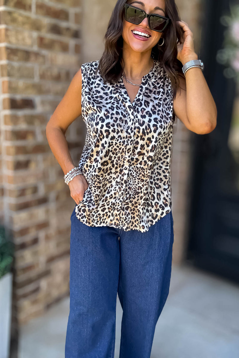 Sweet And Certain Back Shirring Detail Leopard Top