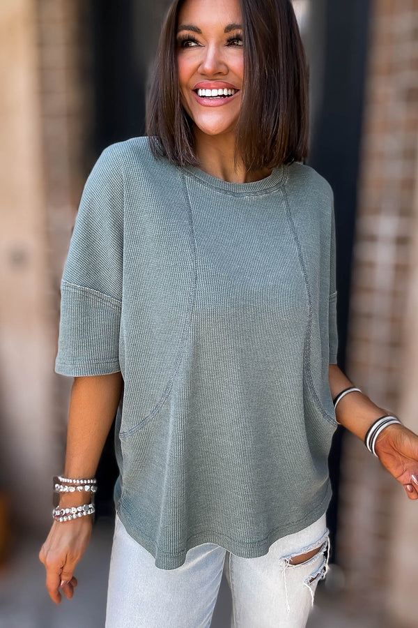 Cotton Blend Silky Pine Mineral Wash Waffle Short Sleeve Tee