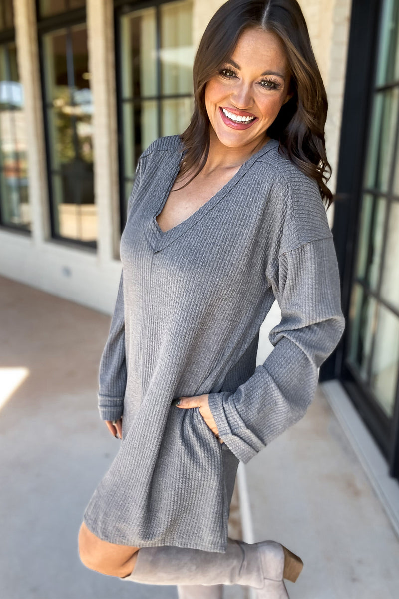 Forever Young Heathered Charcoal Sweater Dress