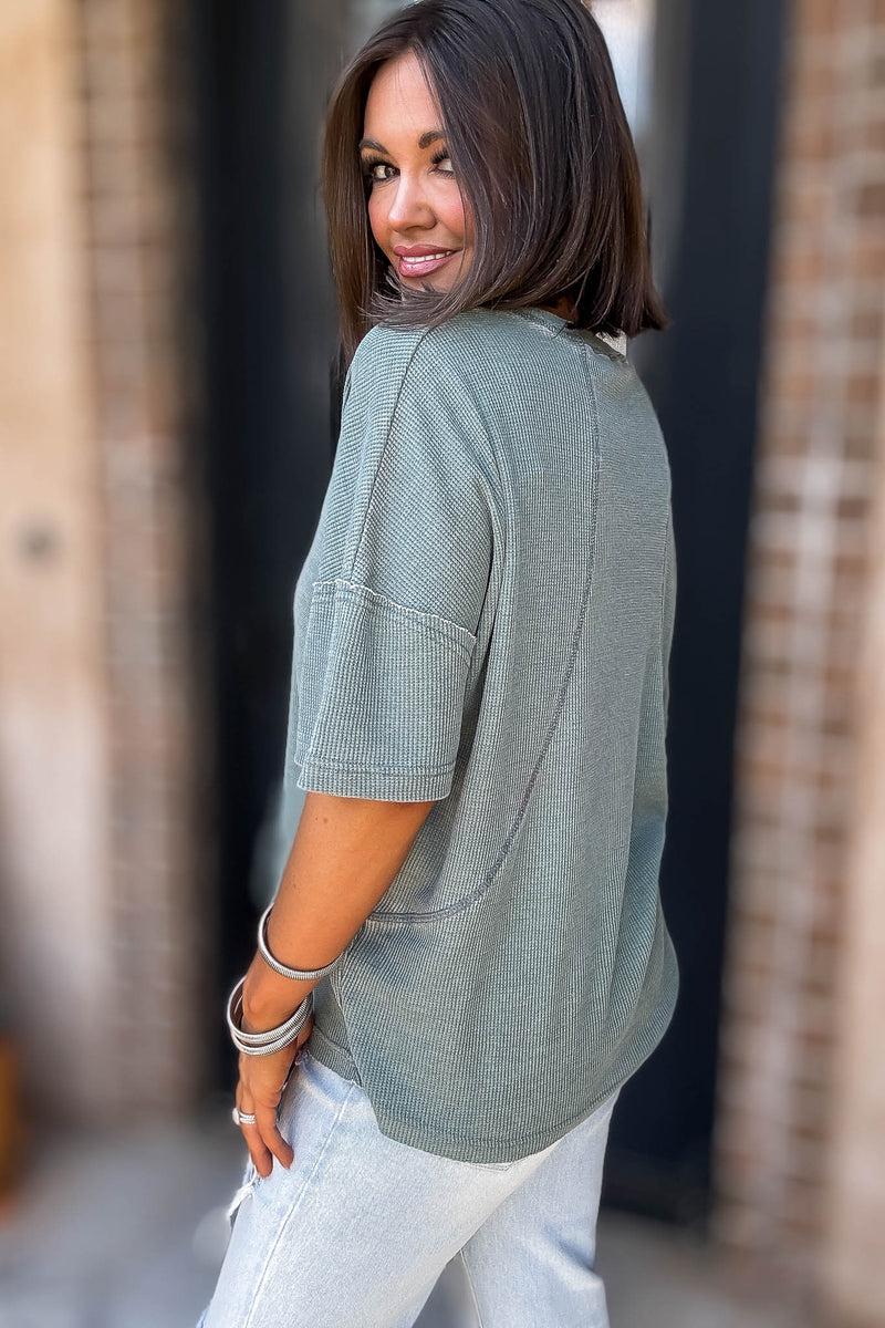 Cotton Blend Silky Pine Mineral Wash Waffle Short Sleeve Tee