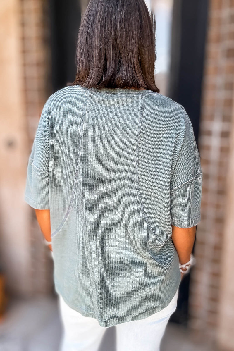 Cotton Blend Silky Pine Mineral Wash Waffle Short Sleeve Tee