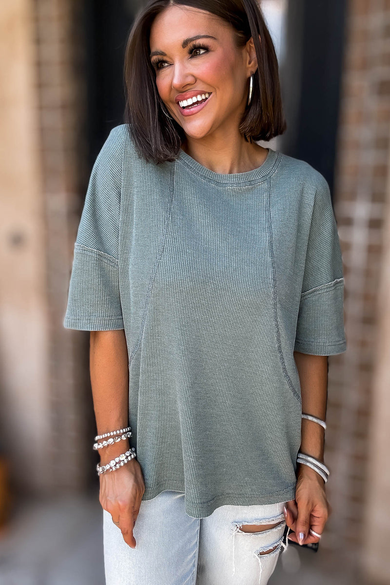 Cotton Blend Silky Pine Mineral Wash Waffle Short Sleeve Tee