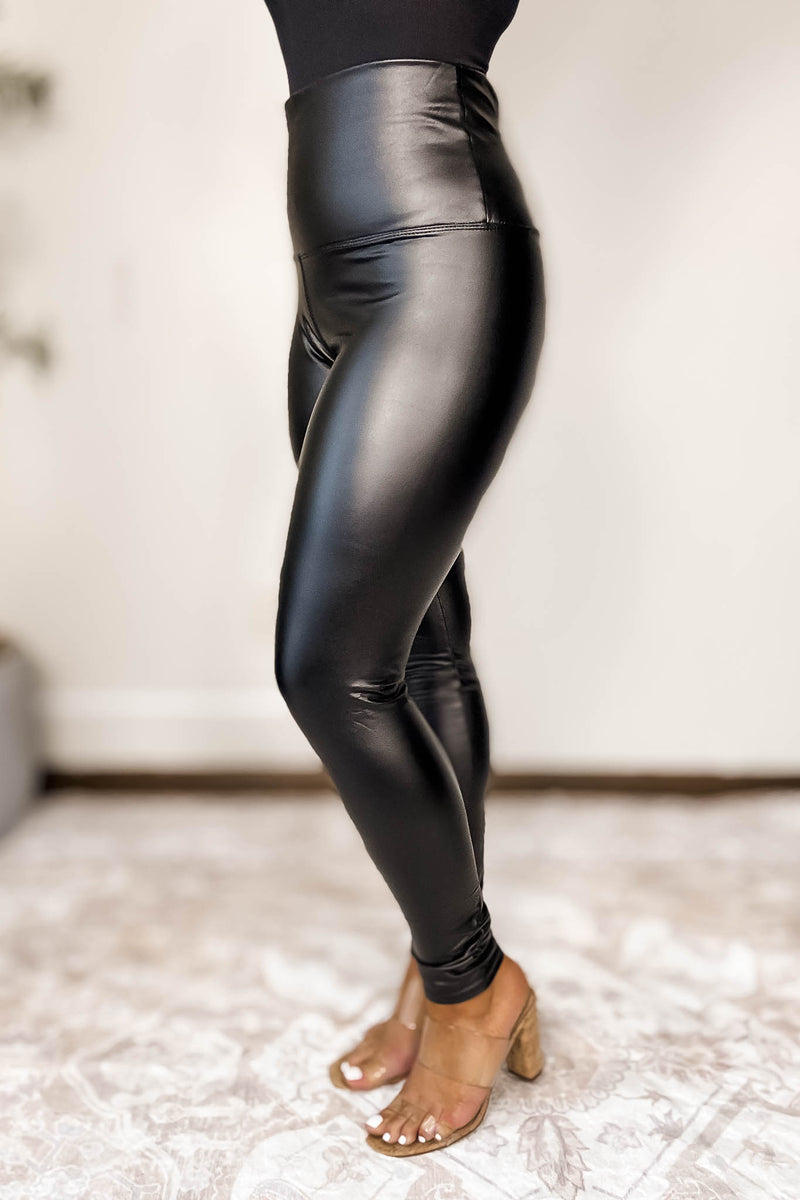NightFall Black Leather Like High Waist Yoga Pants