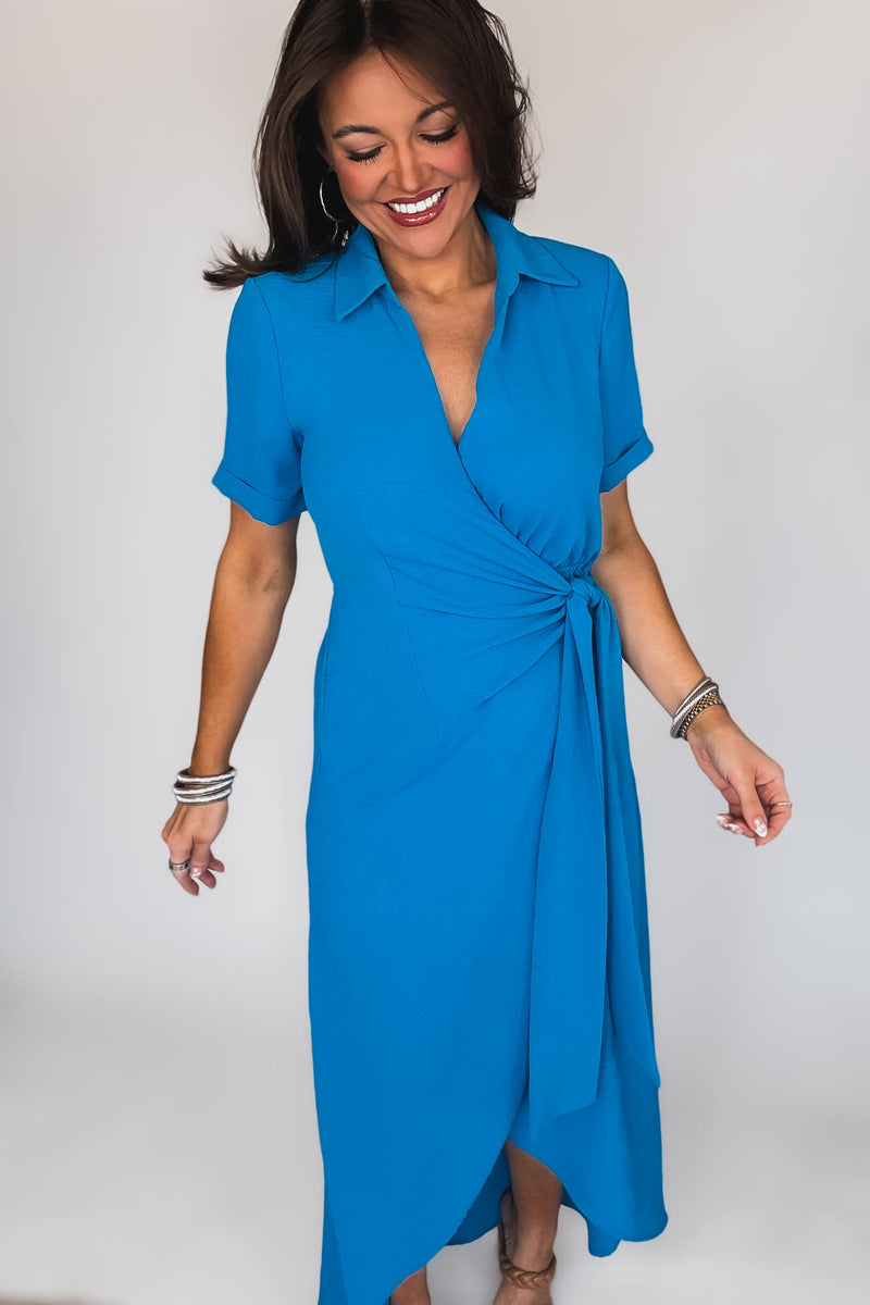 Date Night Surplice Blue Airflow Dress