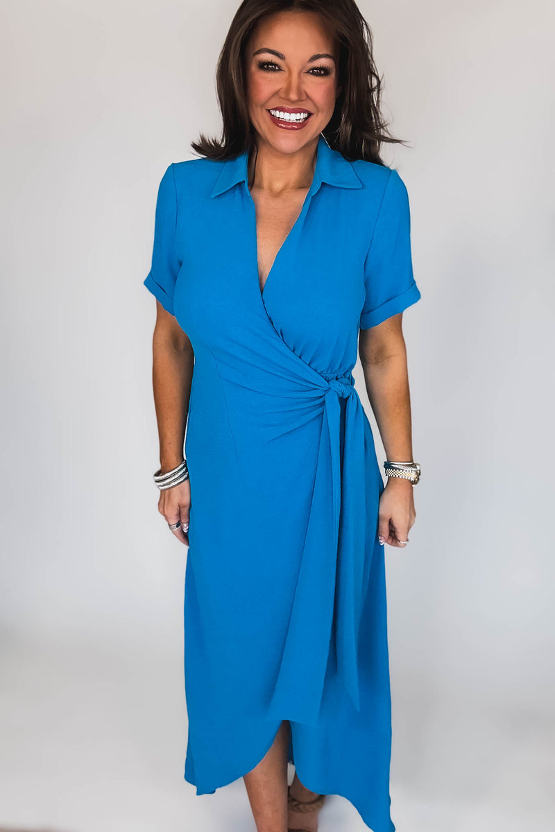 Date Night Surplice Blue Airflow Dress