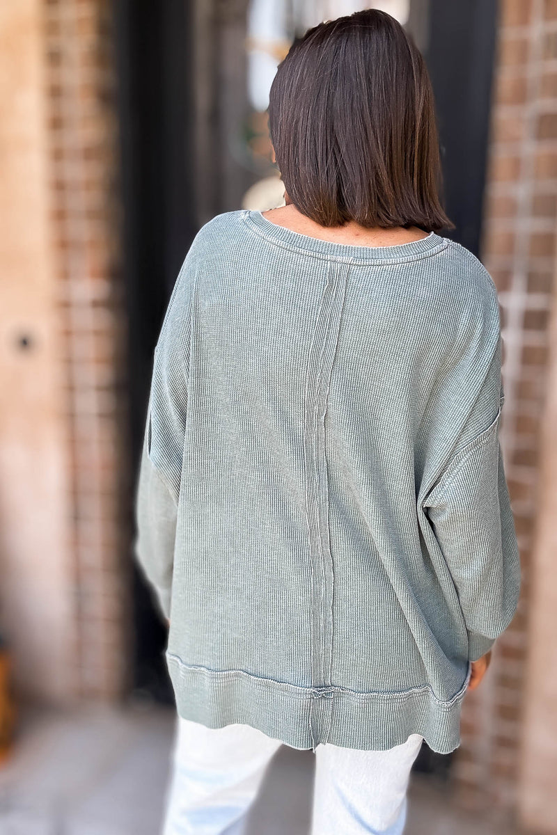 Cotton Blend Silky Pine Waffle Knit Oversized Long Sleeve