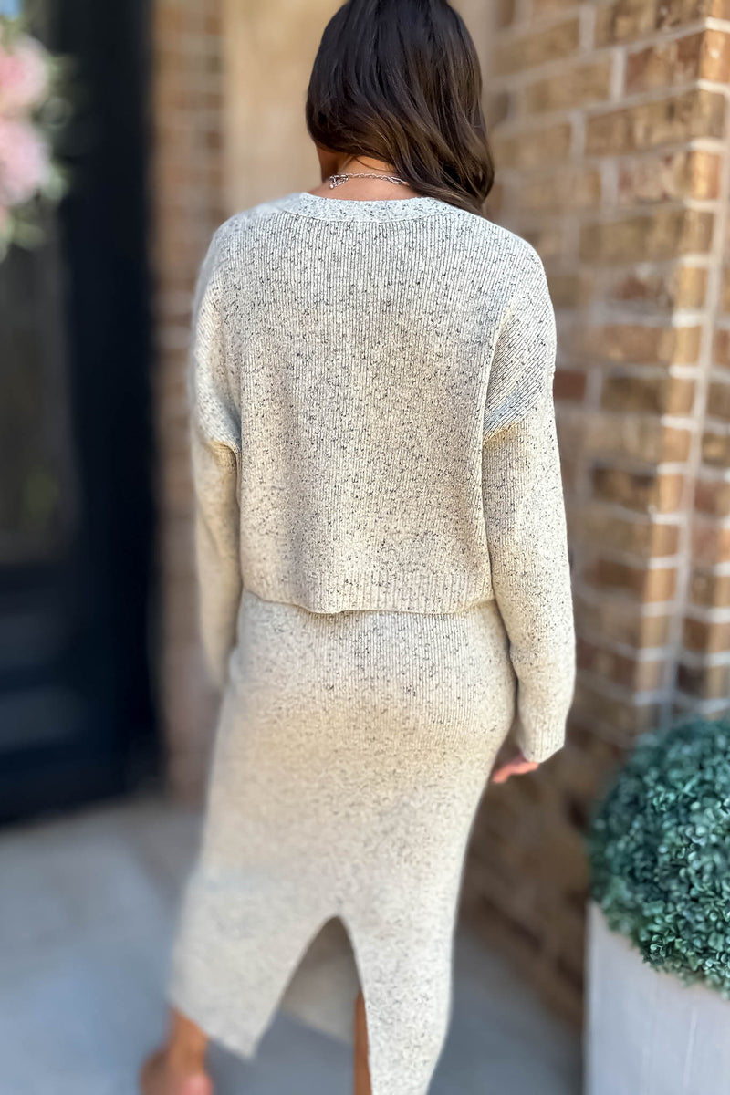 Mable Better Believe It Taupe Long Sleeve V Neck Knit Crop Cardigan
