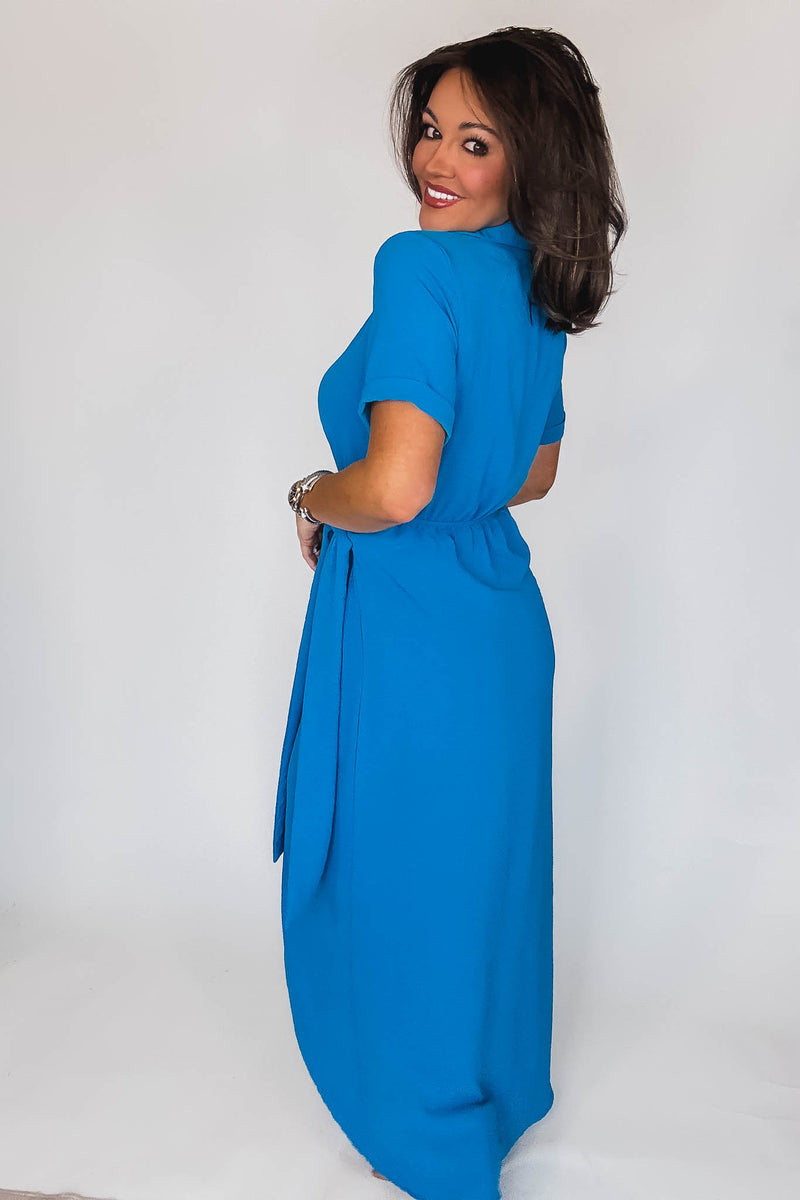 Date Night Surplice Blue Airflow Dress