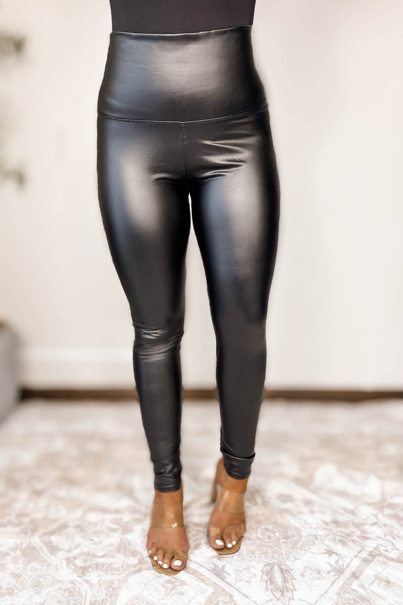 NightFall Black Leather Like High Waist Yoga Pants