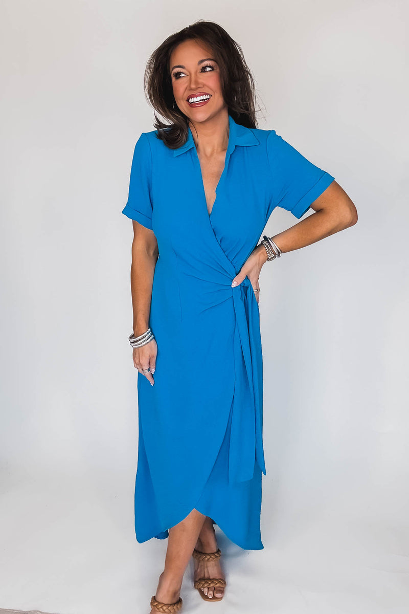 Date Night Surplice Blue Airflow Dress
