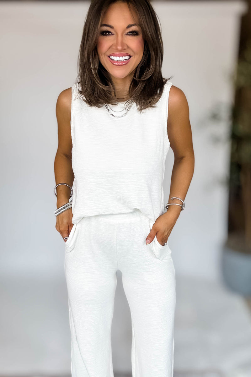 Listicle Cream Tank Textured Top