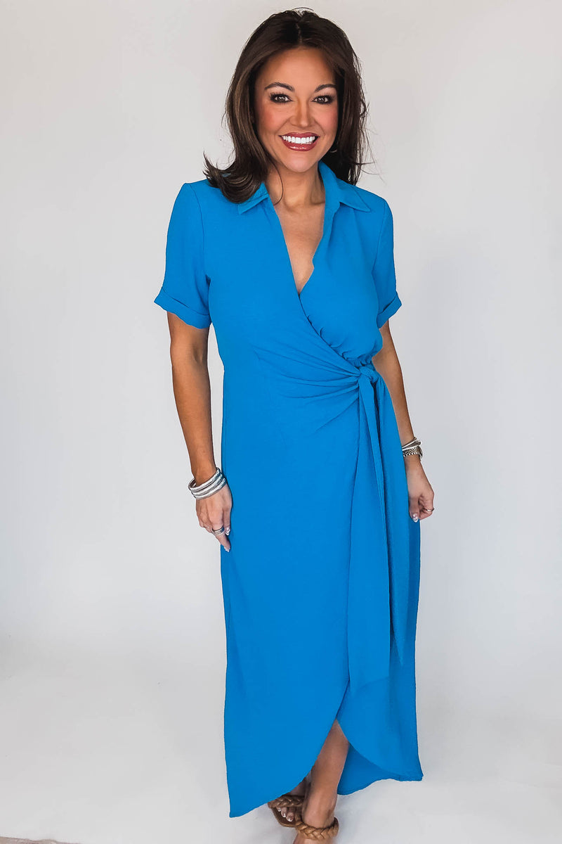 Date Night Surplice Blue Airflow Dress