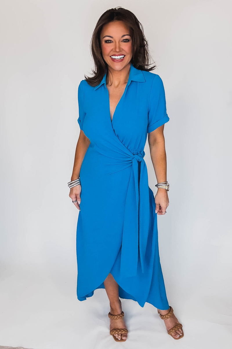 Date Night Surplice Blue Airflow Dress